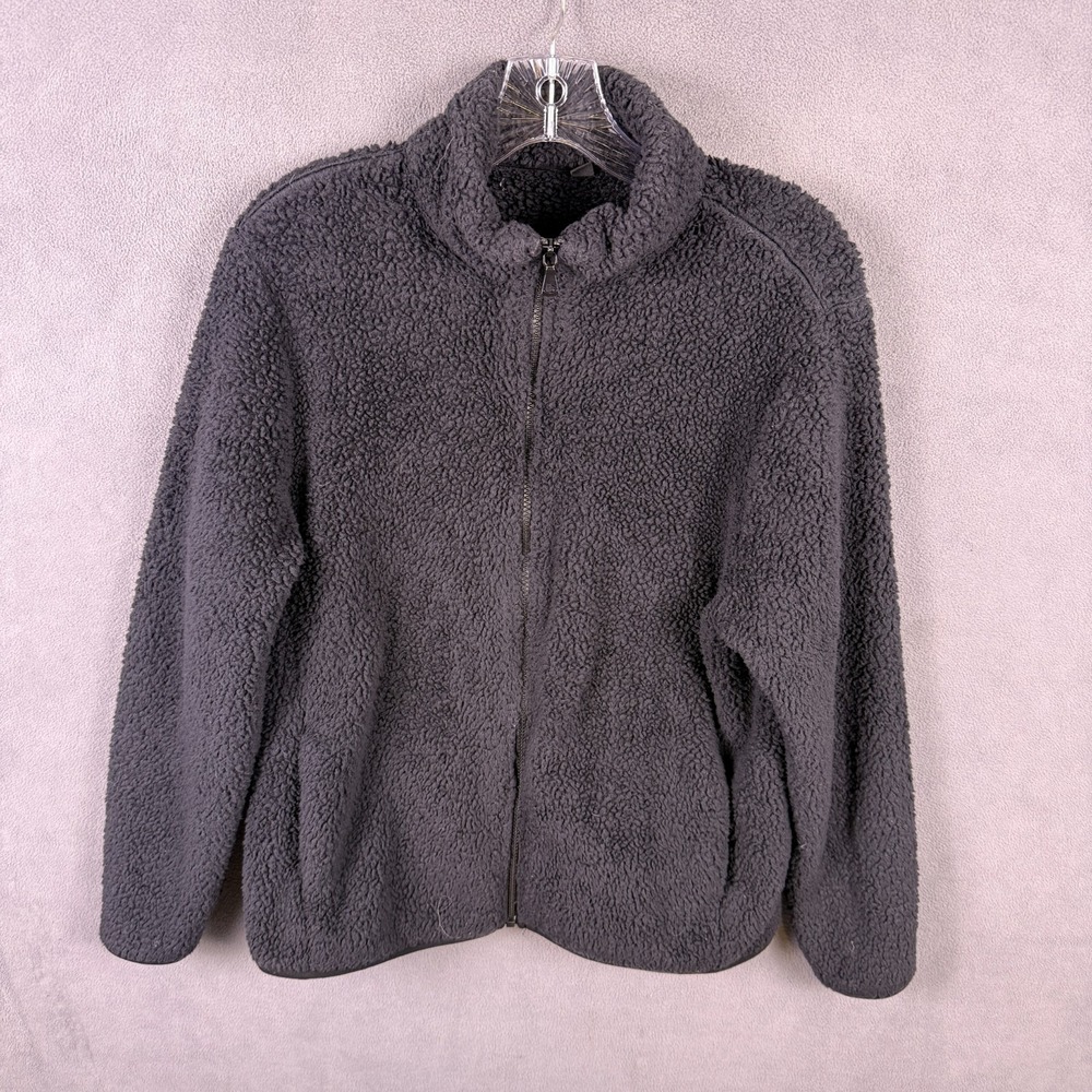 Uniqlo Women's Sherpa Fleece Jacket XL Black Zip Lined Teddy Bear Deep Pile